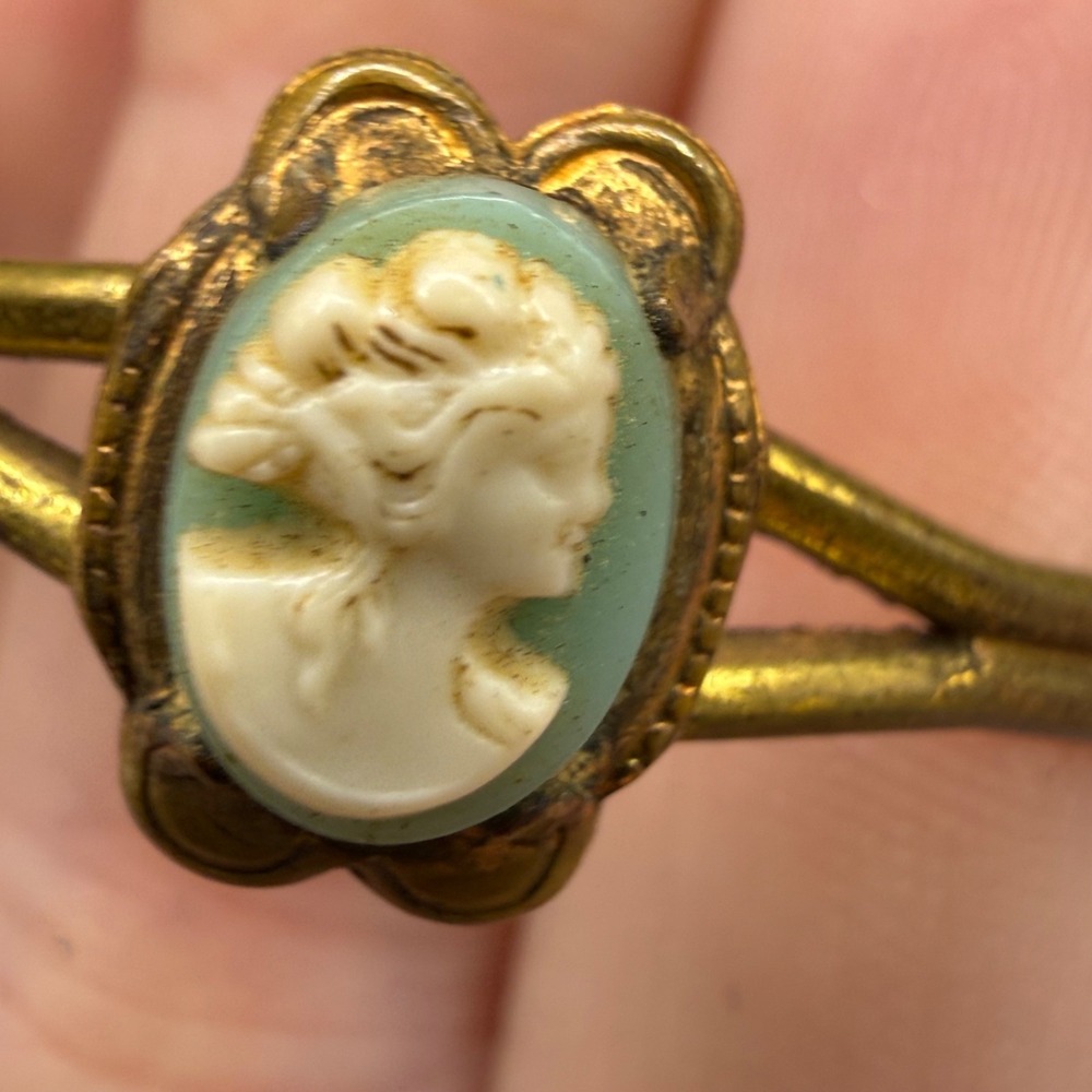 Vintage Gold Filled Cameo Bracelet Bates Cuff Blue 3" READ